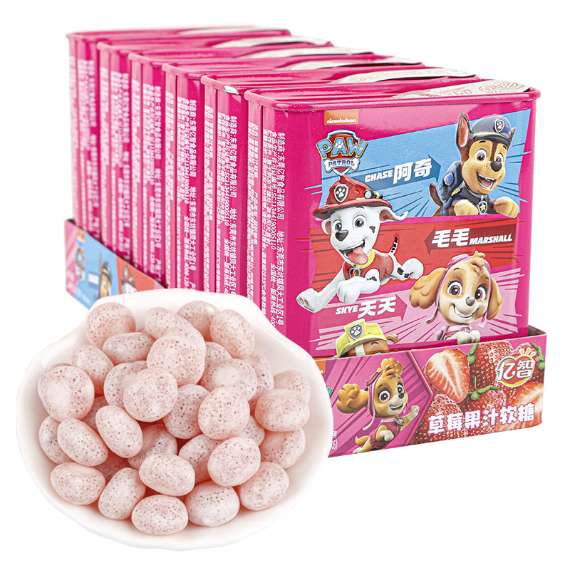 亿智汪汪队草莓果汁软糖105g*6罐铁盒装儿童糖果蓝莓味休闲小零食