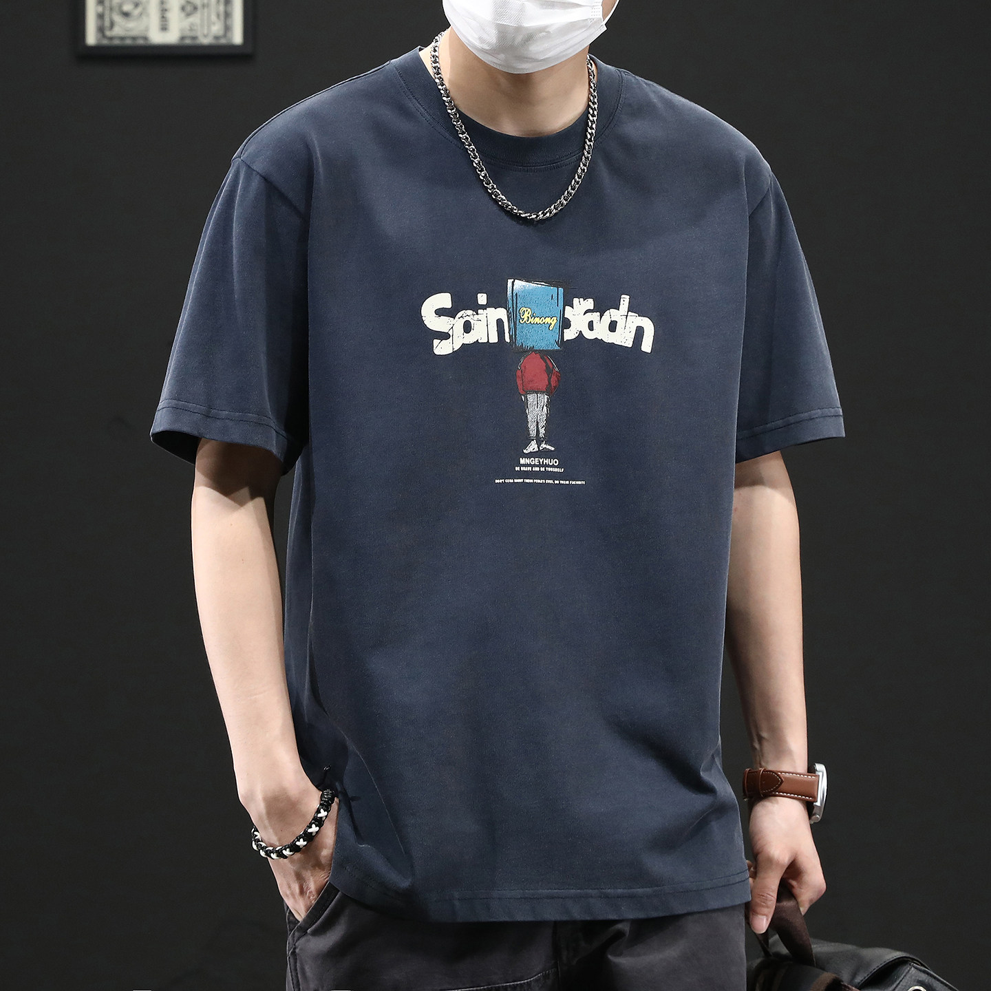 高端日系复古卡通印花圆领短袖T恤男士夏季新款纯棉宽松休闲上衣,男装,T恤,淘宝优惠券,粉丝福利购,淘宝优惠卷