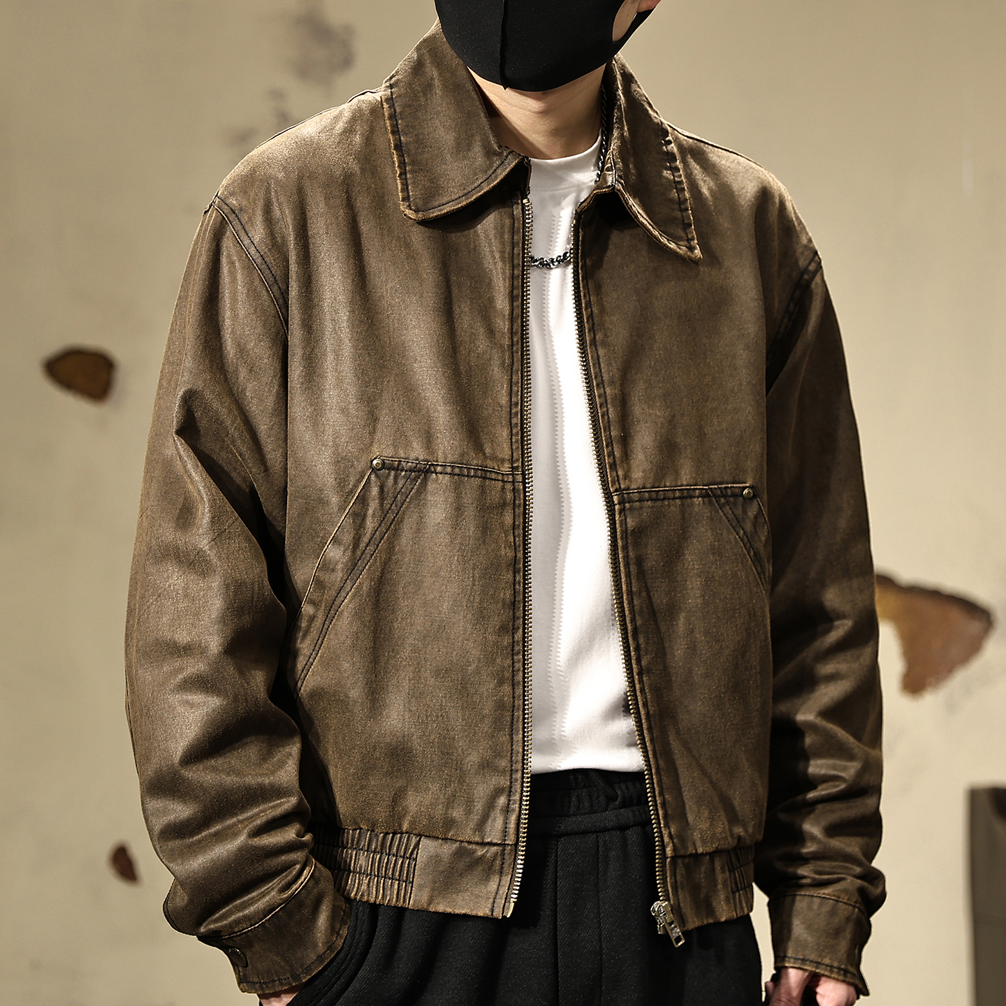 秋季翻领宽松大码工装夹克外套男