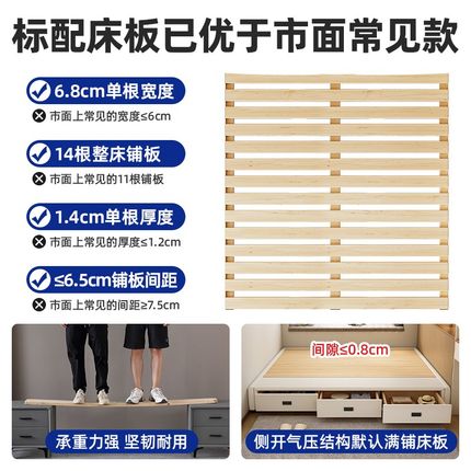 小户型无床头高箱床三抽储物床全实木排骨架床架现代简约主卧床箱