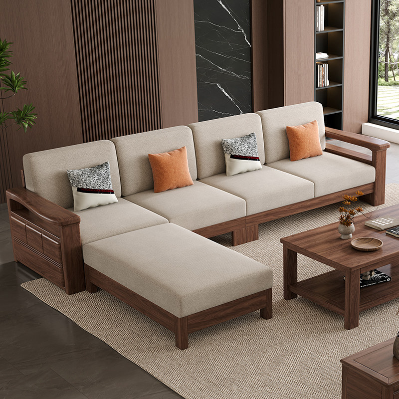 新中式北美黑胡桃全实木沙发现代客厅转角贵妃榻冬夏两用储物沙发
