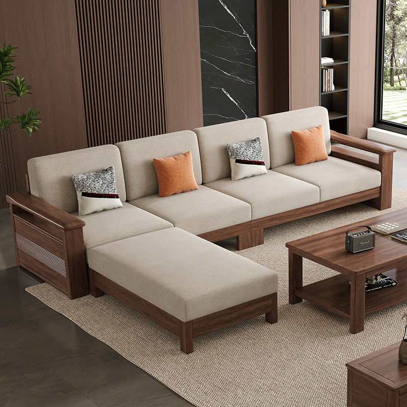 北美黑胡桃木实木沙发现代客厅简约冬夏两用贵妃组合储物沙发家具
