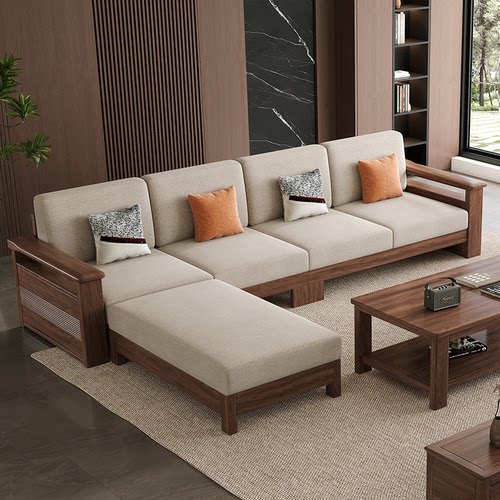 北美黑胡桃木实木沙发现代客厅简约冬夏两用贵妃组合储物沙发家具