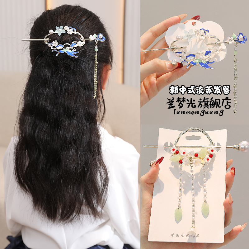 新中式古风青花瓷发簪