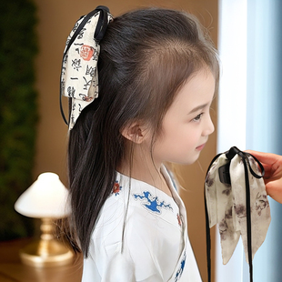 2025夏新款 头饰 儿童古风书法飘带蝴蝶结抓夹女后脑勺马尾夹新中式