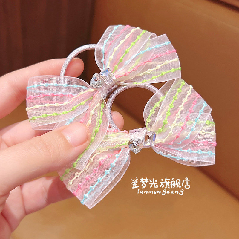 儿童可爱发圈彩虹蝴蝶结网纱发圈头绳甜美不勒发皮筋头绳发绳发饰