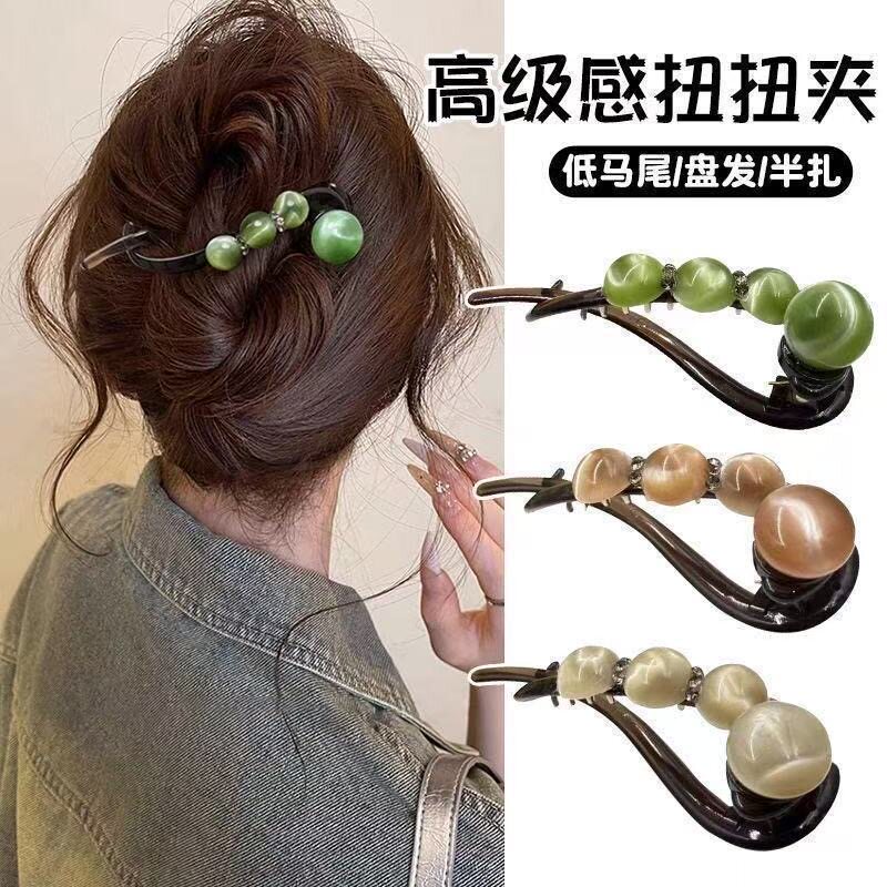 夏天简约随手盘发一字扭扭夹2026新款抓夹高级感珠珠水钻发夹女