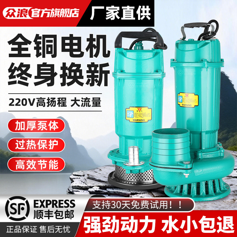 全铜电机小型潜水泵220V高扬程大流量家用农用灌溉浇地井水抽水泵