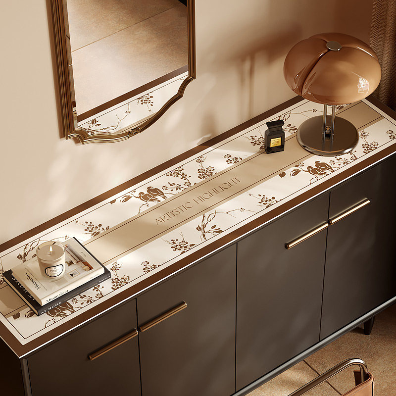 轻奢高级感中古风皮革免洗餐边柜桌垫电视柜垫防水防油保护垫新款