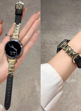 [不规则镶钻】适用华为GT6表带GT5手表金属镶钻拼皮腕表新款watchgt5高级gt5pro官方正品gt4女士41闪钻轻奢