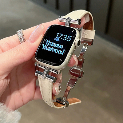 适用iWatchs11镶钻凯旋门皮表带