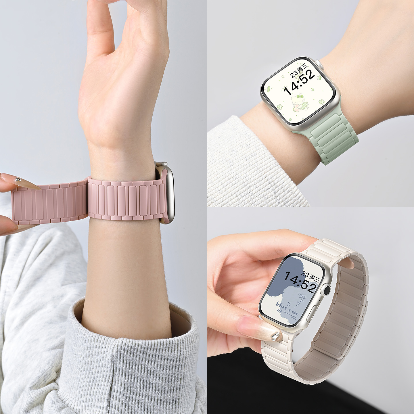 张婧仪同款适用苹果applewatch新款iwatchs10代手表表带s10/9女款夏天se版原装ultra2运动高级感硅胶腕带男款