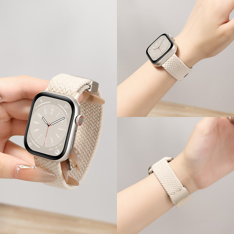 适用applewatchS10编织表带新款s11苹果手表表带专用s9磁吸扣s8尼龙高级感腕带se女生夏天透气s7男女款运动