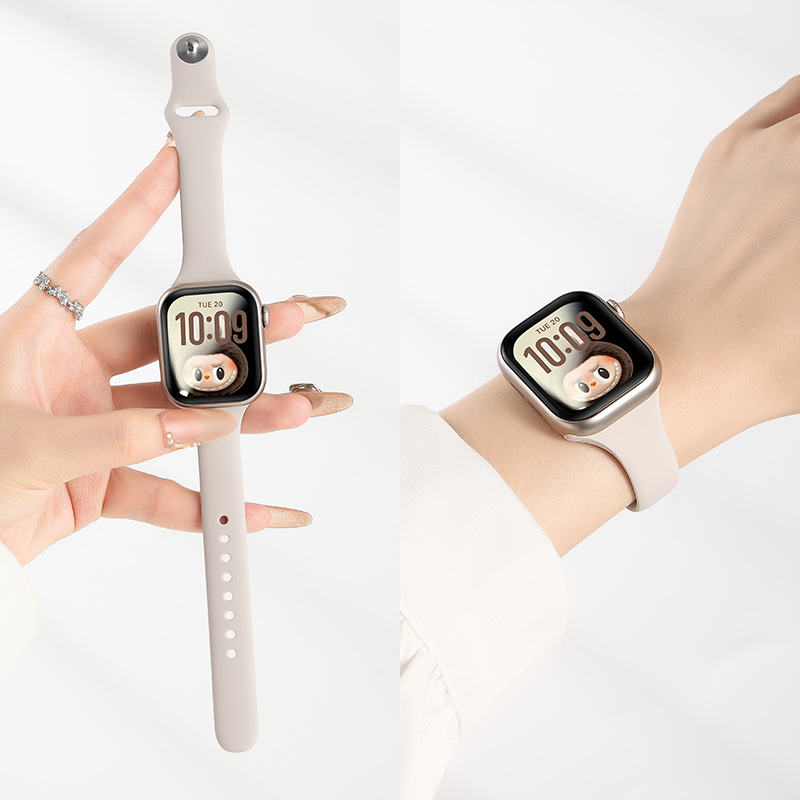适用applewatch10表带S9苹果S10手表watch9新款硅胶反扣S8女款小蛮腰细SE夏天运动7腕带6创意高级男小众女生