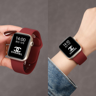 新款适用苹果手表表带s11硅胶秋冬series10气质官方同款se3舒适亲肤透气ultra3耐用百搭女生s8新年高级红色