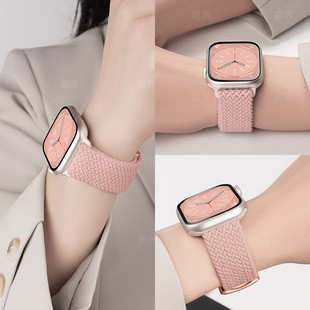适用applewatchS10苹果手表回环式表带s9编织s8磁吸女款腕带ultra2表链新款尼龙编织iwatch10女士原装替换