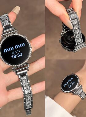 适用华为gt5新款gt6手表表带gt4爆闪高级感女生gt5pro黑天鹅满钻手链watch5网红款气质腕带huawei秋冬表链