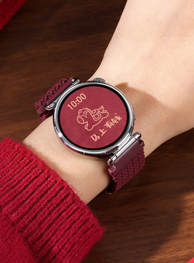 2026新款适用华为GT6表带新年红色GT5手表专用GT5pro尼龙编织磁吸腕带watch5智能运动GT4女款冬季GT3替换表链