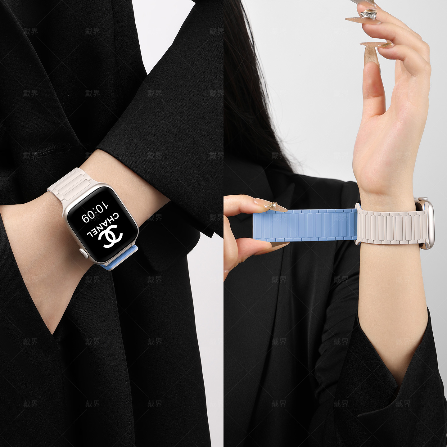张婧仪同款适用苹果s10新款s9手表带iwatch10丝滑腕带applewatchs10磁吸硅胶series10版高级感官方女时尚春夏