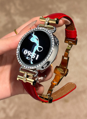 适用华为手表gt6表带gt5新款小蛮腰gt皮质凯旋门镶钻手表带gt5pro女款GT4真皮金属腕带41mm专用镶钻千金韩系