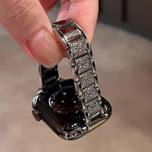 【细款满钻】适用Applewatchs11手表表带新款s10金属满钻链条series9表带苹果手表专用ins精致气质se3秋季