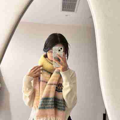 跨境2024新款西太后薇薇安土星刺绣羊毛围巾圣诞新年加厚百搭拼色