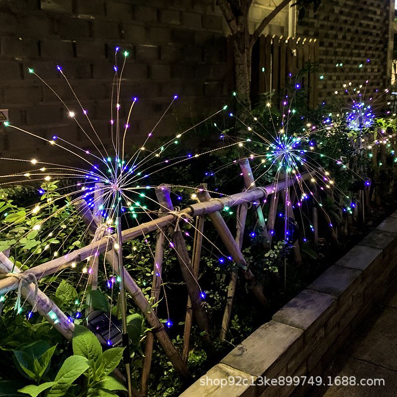 跨境跨境太阳能草坪烟花铜线串灯户外防水庭院圣诞节日装饰氛围彩