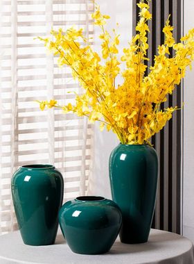 跨境景德镇简约现代绿色家居装饰品插干花仿真花水养陶瓷花瓶玄关