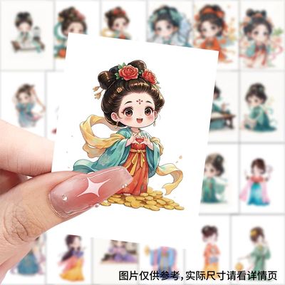 【大图释官方授权】126张古风Q版唐装汉服可爱女孩壁纸创意少女贴画diy手工自粘墙贴装饰手账手机壳标签贴纸