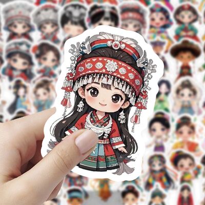 【大图释官方授权】180张民族卡通Q版人物贴纸文创周边素材卡通可爱人物贴纸手机手账diy自粘装饰防水贴画纸