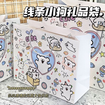 精美装饰礼品袋精致小狗简笔猫咪小新蜡笔图案可爱卡通送朋友生日节日礼物袋包装袋大号高级感手提袋子收纳袋