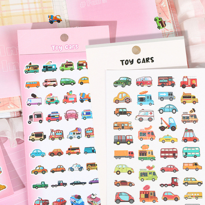 【大图释官方授权】创意卡通玩具汽车消防车小汽车大巴车交通工具精美装饰儿童贴纸diy自粘手工标签防水贴纸