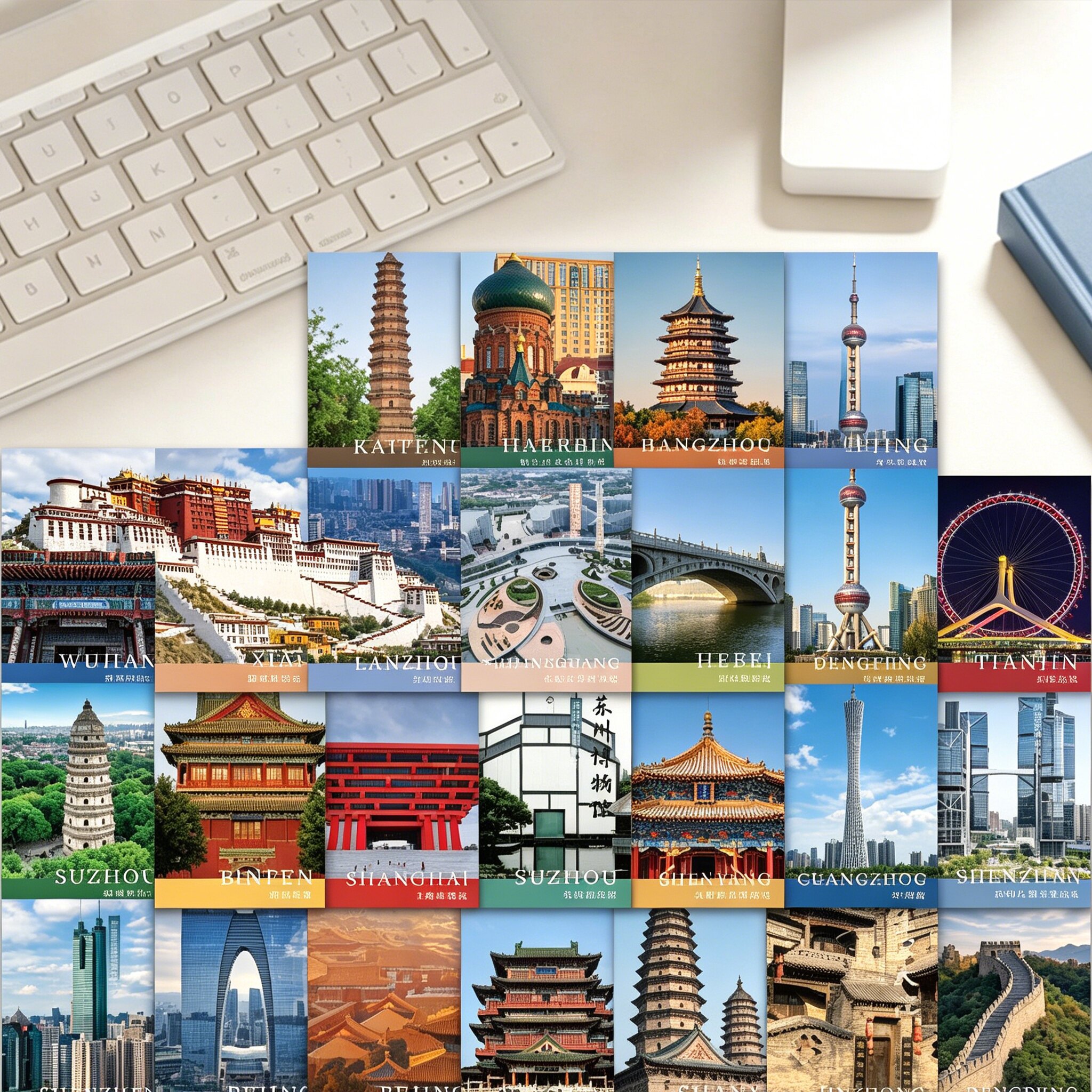 245张中国城市旅游著名景点贴纸打卡地文创系列标建筑风景手账素材diy自粘装饰手机壳防水不干胶标签立体贴画