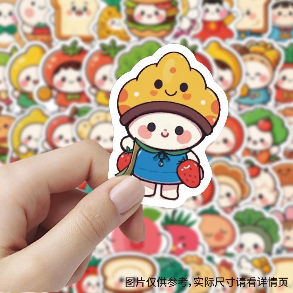 【大图释官方授权】206张卡通可爱食物小人贴纸儿童女孩桌面手机手账diy自粘手机壳玩具标签装饰立体贴画防水