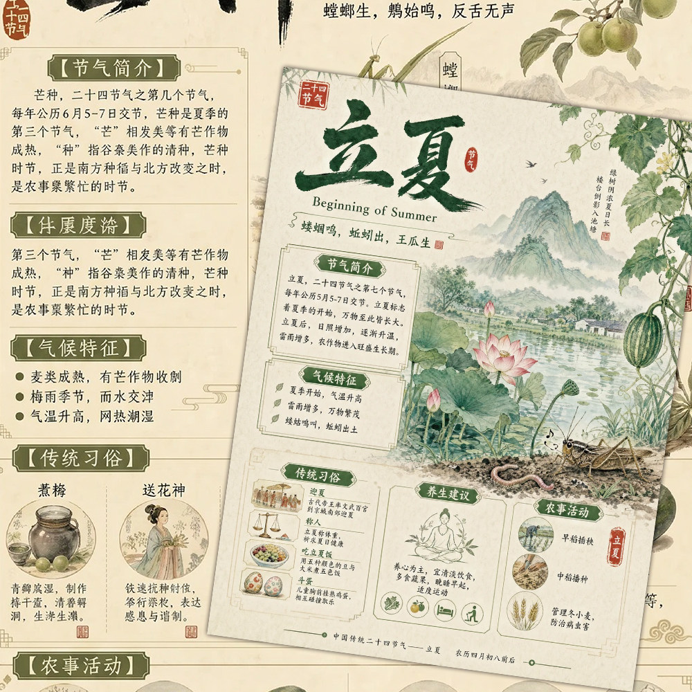 28张二十四节气贴纸ins风季节篇大暑立夏小满传统习俗夏至卡通diy手账行李箱防水标签防水不干胶标签立体贴画