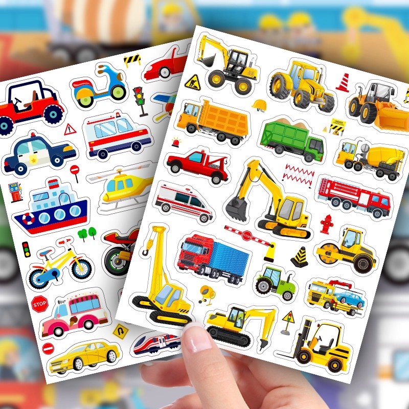 卡通可爱交通工具贴纸儿童趣味益智幼儿园教师奖励贴画挖掘机飞机汽车轮船工程车贴水杯装饰防水玩具素材手账