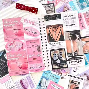 120张韩系ins风贴纸高级感创意粉色蓝色紫芭蕾蝴蝶结少女装饰清新氛围感手账本素材笔记本防水不干胶素材贴画