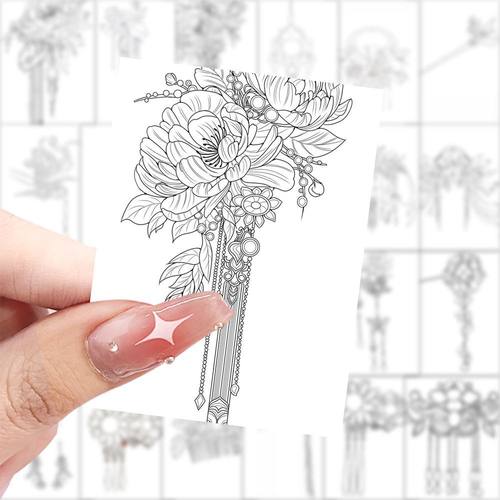 【大图释官方授权】188张古风发饰线稿发簪美术练习创意速写贴纸装饰diy自粘手机壳行李箱玩具标签手账本贴画