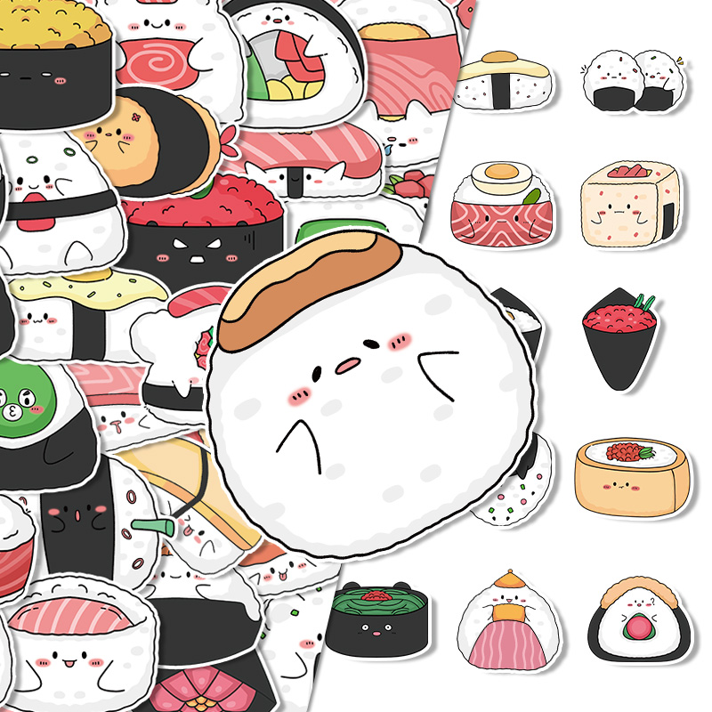 【大图释官方授权】原创饭团寿司大家族贴纸装饰贴画素材食物卡通手机壳玩具手机支架保温杯标签防水玩具贴纸
