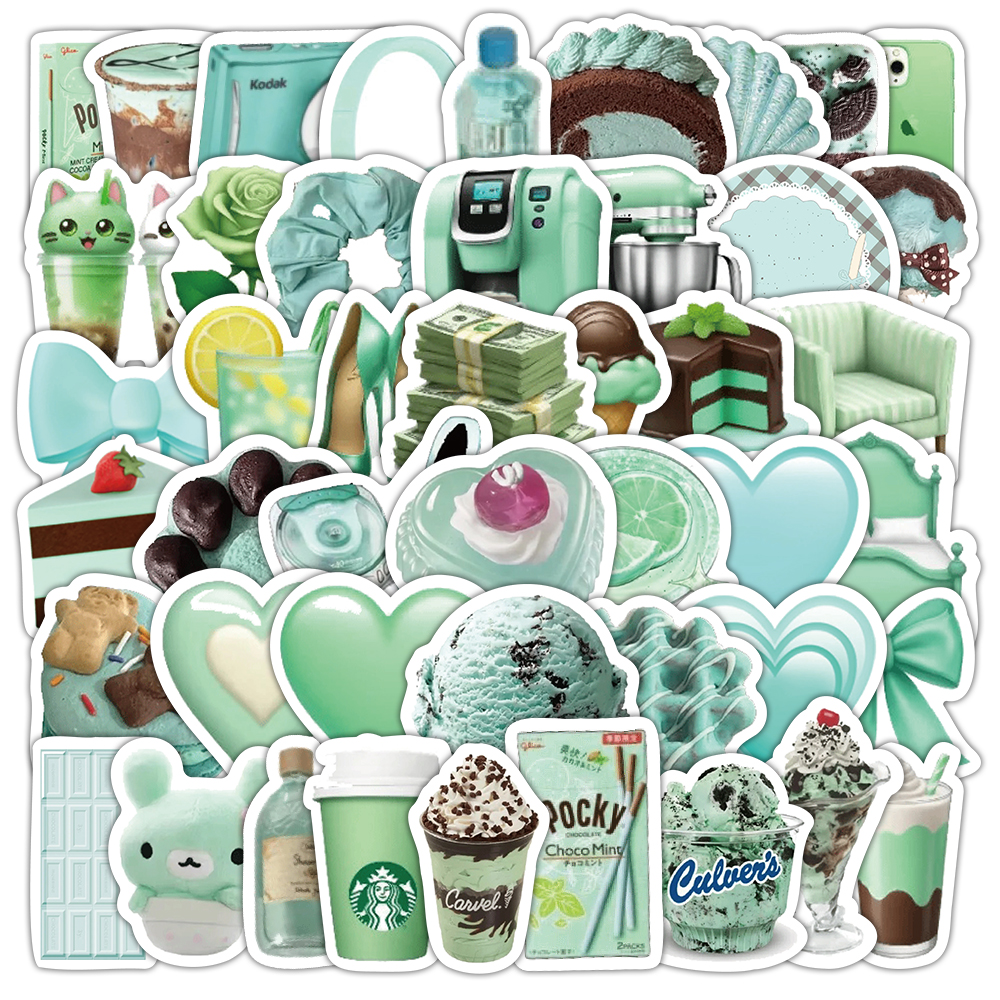 103张薄荷绿物件贴纸ins风卡通
