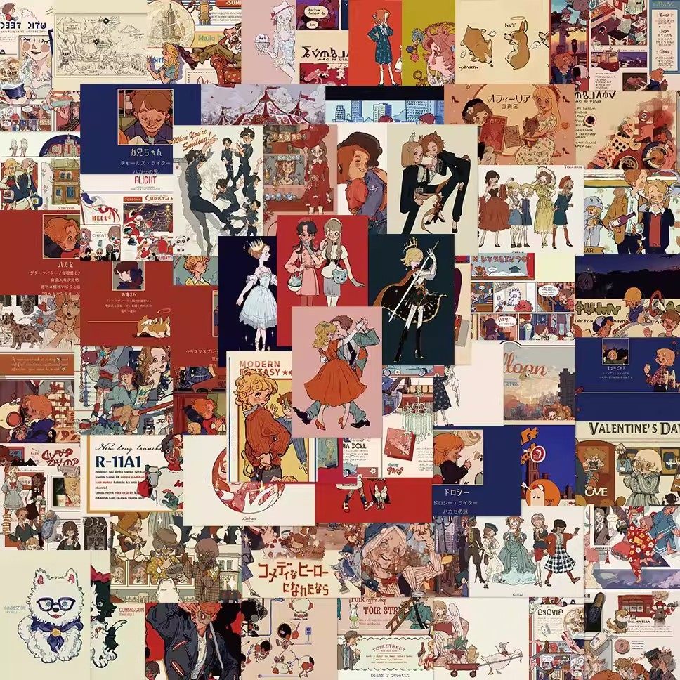 350张美式复古贴纸杂志ins艺术风标签贴装饰手账行李箱水杯防水贴,文具电教/文化用品/商务用品,贴纸/立体贴纸,淘宝优惠券,粉丝福利购,淘宝优惠卷