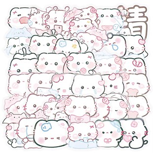 168张雨雾小猫表情包贴纸软萌卡通可爱图案装饰diy手账防水标签贴