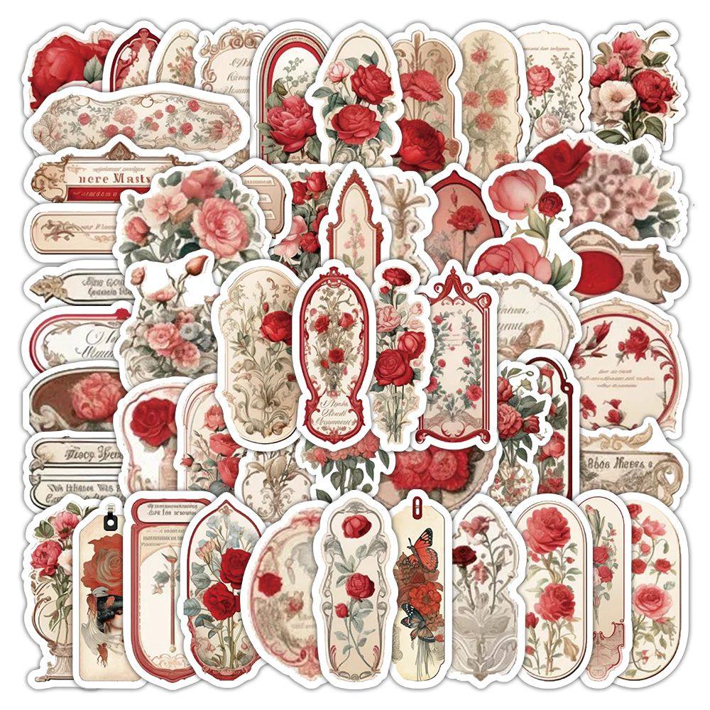 宫廷复古红蔷薇贴纸素材装饰防水