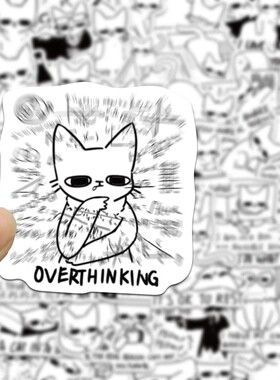 150张Cat MEME小猫咪贴纸卡通黑白手账手机壳笔记本装饰防水贴画