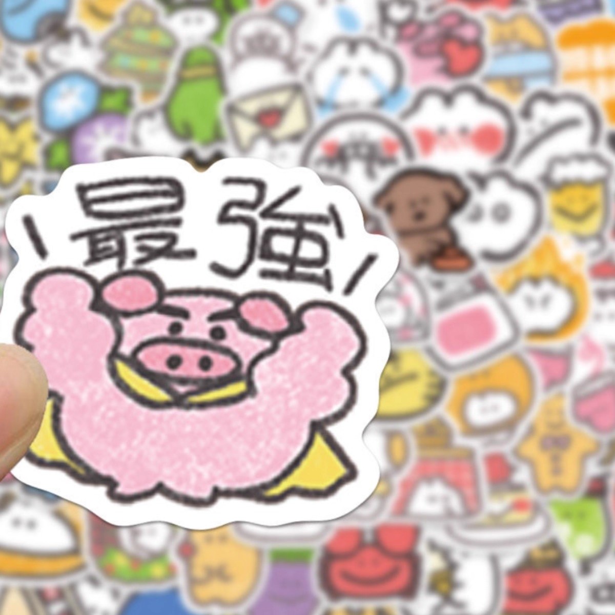 100张mokmok卡通可爱贴纸蜡笔创意手绘小清新笔装饰防水小贴画diy