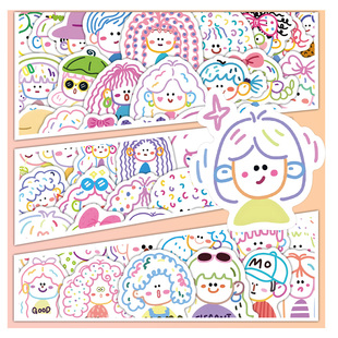 103张多巴胺简笔画贴纸Q版彩绘绘画装饰手账行李箱素材防水小贴画