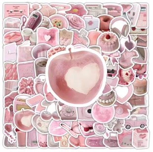 510张韩系ins风粉色可爱贴纸高颜值文创手账装饰手机电脑防水贴画