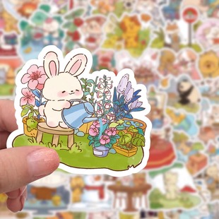 60张卡通小动物 饰手机壳diy贴兔子熊猫 一天贴纸创意可爱ins风装