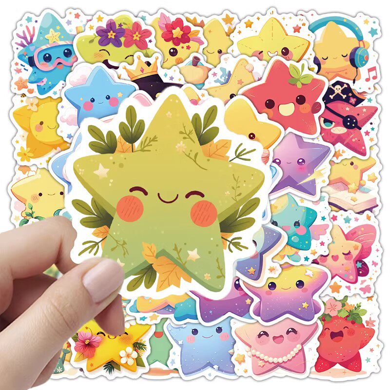 155张星星贴纸卡通Q版可爱彩绘图案diy装饰手账笔记本防水标签贴