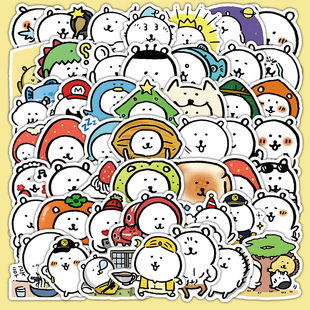 337张自嘲熊贴纸卡通可爱大白熊图案个性 饰标签贴画 创意diy手账装